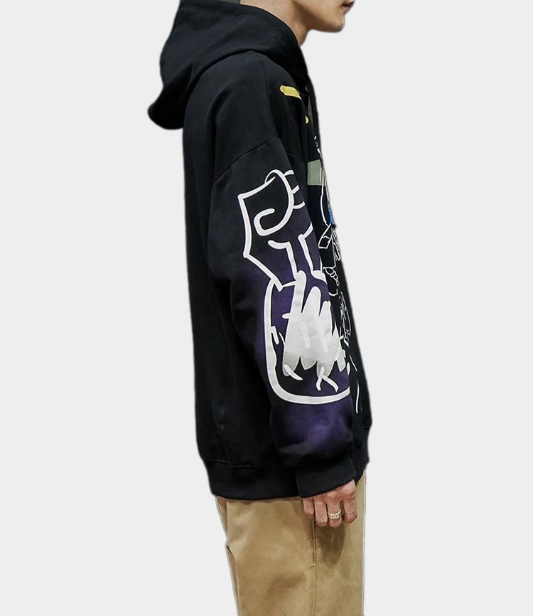 JEEZ Wear Siyah Morphic Baskılı Oversize Hoodie