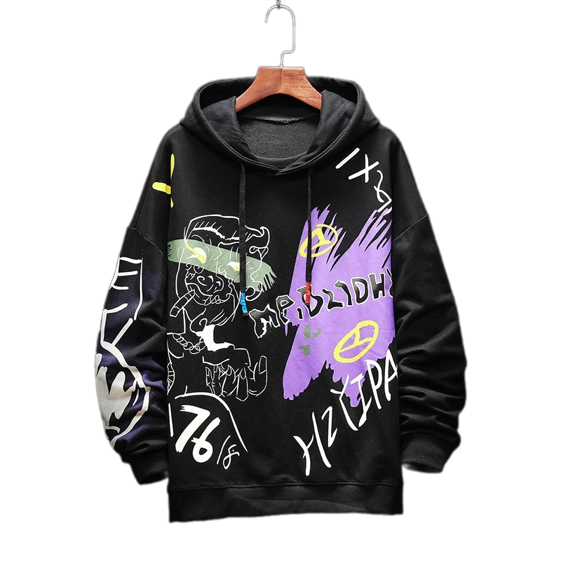 JEEZ Wear Siyah Morphic Baskılı Oversize Hoodie