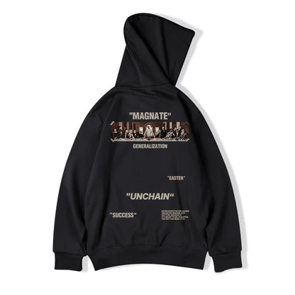 JEEZ Wear Sudadera con capucha estampada extragrande Unchain