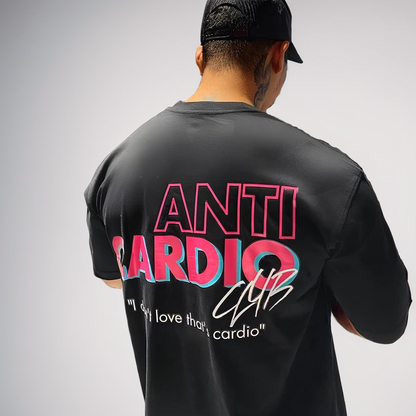 JEEZ Wear Anti Cardio Club Camiseta extragrande estampada para hombre