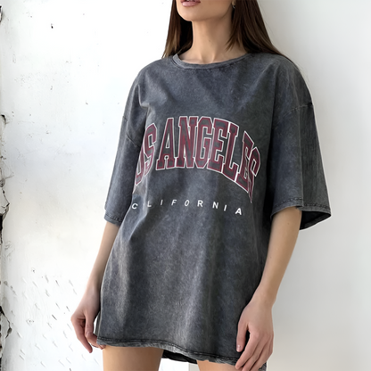 JEEZ Wear Los Angeles Washed Oversize Printed Women's T-Shirt