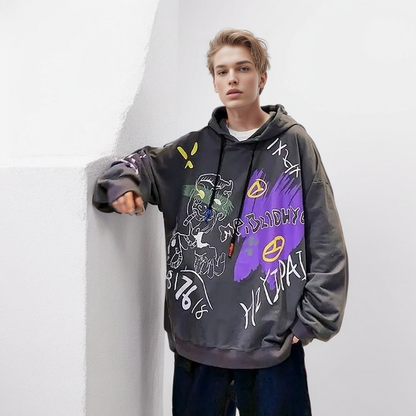 JEEZ Wear Siyah Morphic Baskılı Oversize Hoodie