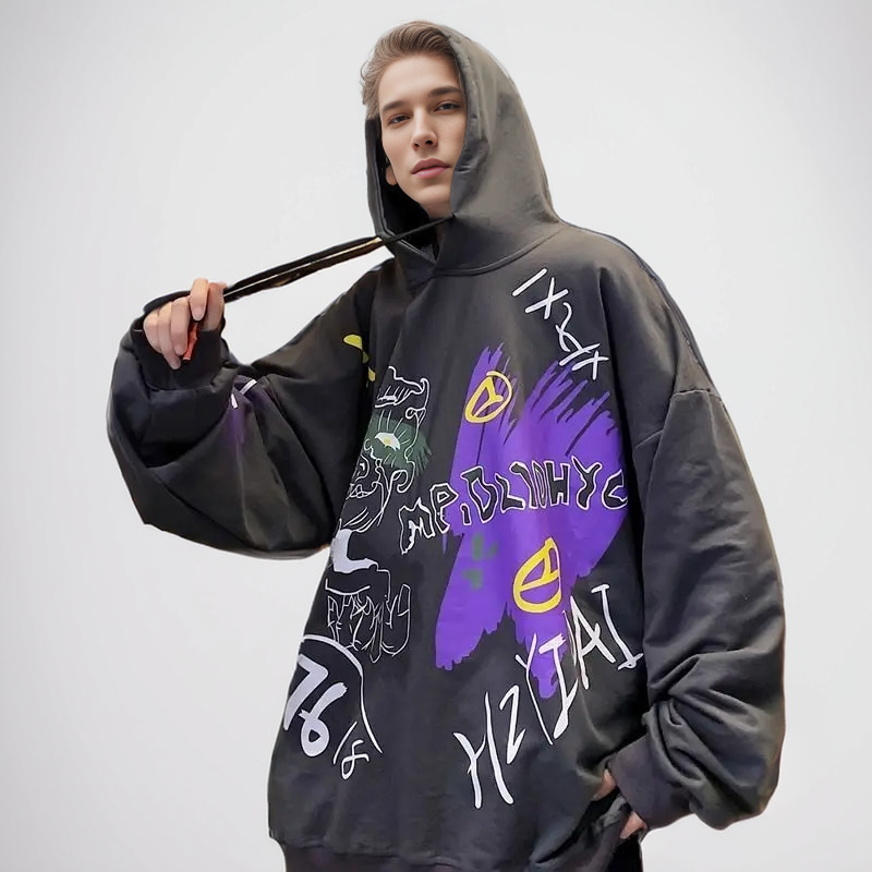 JEEZ Wear Siyah Morphic Baskılı Oversize Hoodie