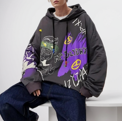 JEEZ Wear Siyah Morphic Baskılı Oversize Hoodie