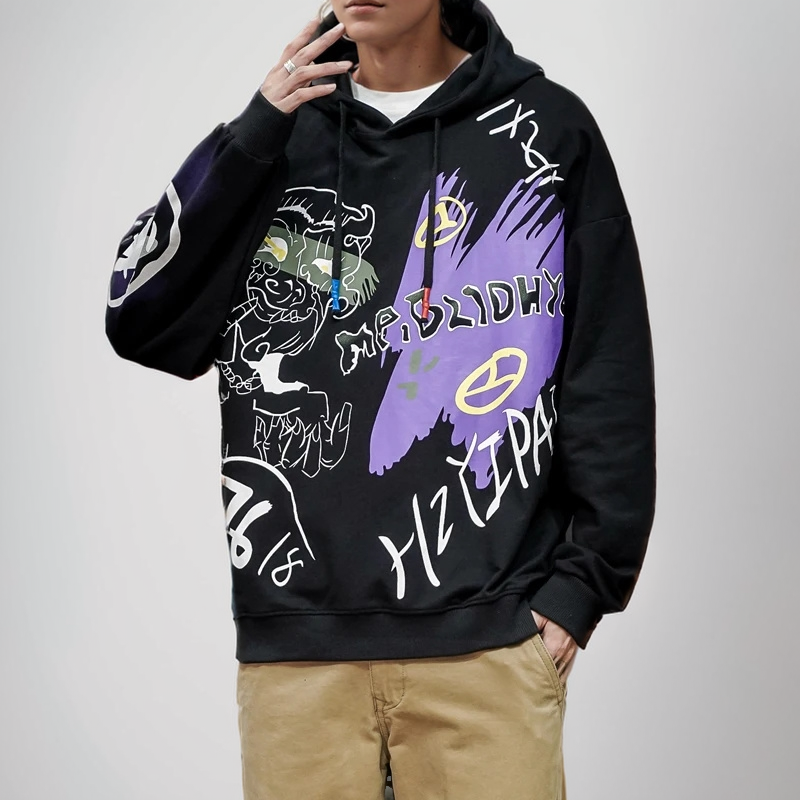 JEEZ Wear Siyah Morphic Baskılı Oversize Hoodie